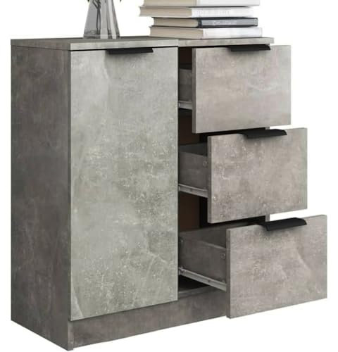 Shally Dogan Credenza in Legno Grigio con 1 Anta 3 Cassetti, Cassettiera Console Salvaspazio, Madia Multiuso Ideale per Ingresso, Soggiorno, Bagno, Ufficio, Maniglie Metallo, 60 x 30 x 70 cm (Cemento)