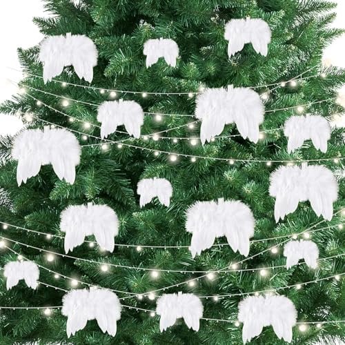 EHIOG 16 pieces Christmas Tree Decorations, Angel Wings White Christmas Ornaments Set, Christmas angel wings, angel wing feathers, for Weddings, Christmas Tree, Party Decoration, DIY Craft