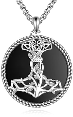 VENACOLY Collier en argent sterling 925 avec pendentif marteau de Thor en onyx noir - Cadeau pour homme et femme, Argent sterling