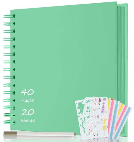 AIOR Fotoalbum zum Selbstgestalten und Einkleben, DIY Spiralalbum 40 Seiten, Fotoalben Scrapbook 21x21cm, Fotobuch für Baby Valentinstag Geburtstag Jahrestag Geschenk (Grün)