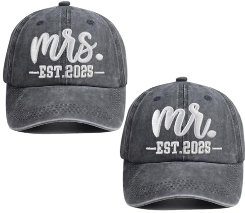 Baseballkappe, Motiv: Mr and Mrs EST 2024, verstellbar, Baumwolle, 3D-Stickerei, 2 Stück, Schwarz und Schwarz 01, Einheitsgröße