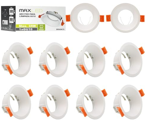 Maxled, Light is Led! LED Einbaustrahler Rahmen 10er Ø72mm Lochdurchmesser Aluminium Metall Spots Deckenspot Einbauleuchten für GU10 LED/Halogen Leuchtmittel Deckeneinbauring (Rund Weiß)