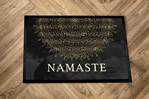 ARTYLICIOUS Namaste Fußmatte, Mandala, Yoga-Studio, Meditationsraum, 75 x 50 cm, Schwarz / Gold