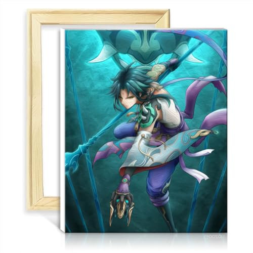 TANGFEIY Ölgemälde-Set auf Leinwand, Genshin Impact Xiao, Wanddekoration für Kinder und Erwachsene – mit Pinseln und Acrylpigment auf Leinwand für Wanddekoration, ohne Rahmen (30 x 40 cm)