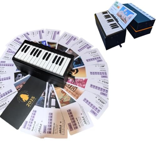 Spielbares Klavier 2025 Tischkalender 25 Tasten Sänger Figur Kalender mit 52 Wochen Musiknoten in 27 Karten Drehbar Mini Piano Ornamente Geschenk für Fans Freunde