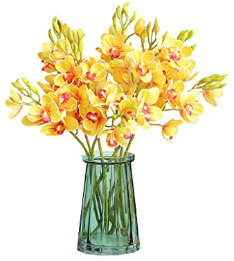 Flores Artificiales decoración Flores Falsas con jarrón de Cristal orquídea de Seda arreglo de Flores Artificiales Planta de imitación bonsái Adecuado para decoración del hogar Oficina Flores Falsas