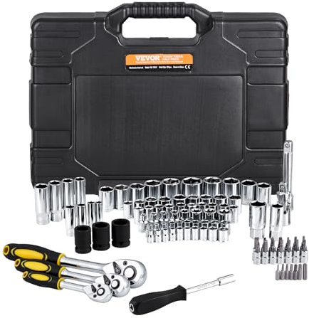 VEVOR Coffret d'Outils de Mécanicien 121PCs, Douilles 1/4 3/8 1/2, SAE et Métrique, Kit d'Outils de Mécanicien avec Embouts, Clés, Poignée à Cliquet, Accessoires et Étui, pour Réparation Automobile