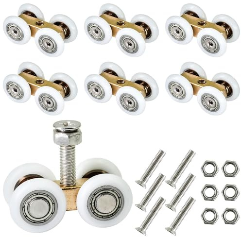Selyse 6 Stk Schiebetür Rollen Set, Vollkupfer Laufrollen mit Schrauben, Schiebetür Beschlag für Schränke und Schiebetore, Kugelgelagert für 20mm Laufprofil