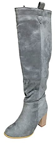 Stivali da donna neri con tacco alto al ginocchio – Stivali in pelle scamosciata con tacco a blocco, stivali alti con tacco alto sopra il ginocchio, stivali elasticizzati da donna vintage, grigio., 40