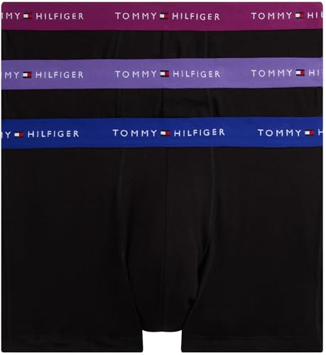 Tommy Hilfiger Men’s 3 Pack Trunks with Logo Waistband, Black (Rch Mul/Wdge Blu/Mon Prple), XXL