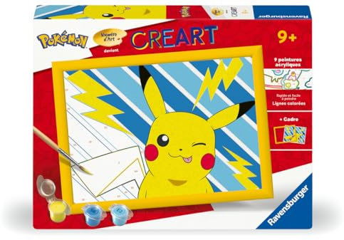 Ravensburger - CreArt Kids 18x24 cm - Numéro d'art - Pikachu Éclair - Kit de Peinture par numéros - Dès 7 Ans - 25905
