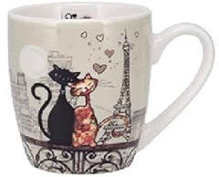 KIUB Mini Espresso Cup 125 ml – Cats in Love Design Beside the Eiffel Tower of Paris – Fine Porcelain and Height 7.5 cm