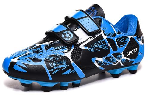 Zapatos de Fútbol Niños Zapatos de Entrenamiento Exteriores Zapatillas de Fútbol Multitacos Exteriores Antideslizantes Azul 28EU