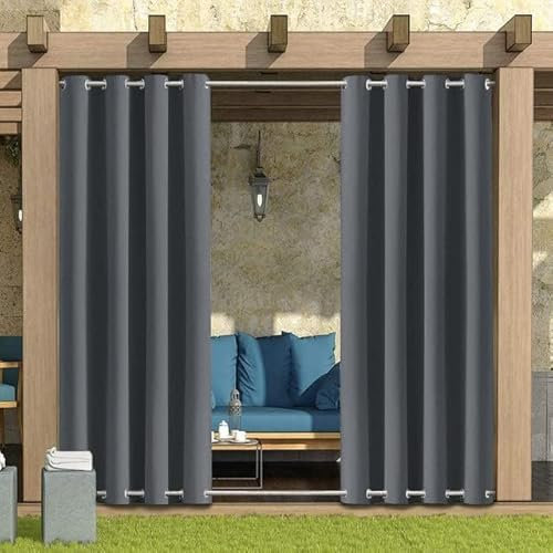 ZHENCHAO Outdoor-Vorhänge für Garten, Terrasse, Pavillon, Pergola, wasserdicht, Winddicht und verdunkelnd, wärmeisoliert, doppeltes Ösendesign, 4 Paneele, B 52 x L 108 cm, Dunkelgrau