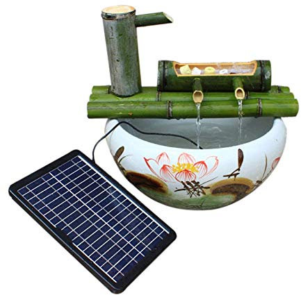 HUIBBGO Fontaine à Eau de Jardin en Bambou avec Pompe Solaire, décoration de Bassin de Jardin Zen Japonais