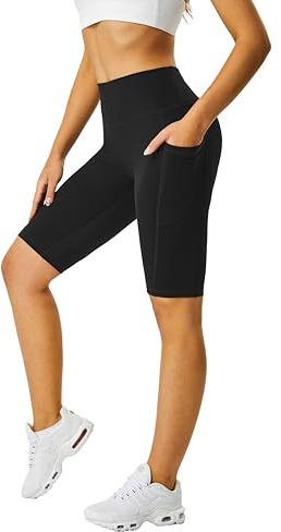 Buepeara Shorts Leggings Damen Hosen mit Innentasche Hohe Taille Yoga Kurze für Gym Sport Laufhose mit Taschen