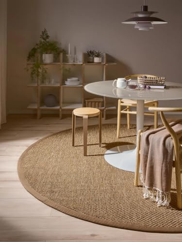 benuta Pure Sisalteppich Greta - Creme 200x200 cm rund - 100% Sisal - rund & im Style: Bordüre, Uni, Natural Living, Scandi Living - Pflegeleicht für Wohnzimmer Schlafzimmer