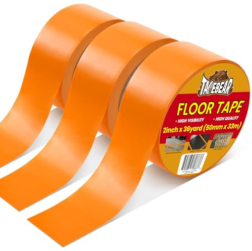 TAPEBEAR Bodenmarkierungsband Orange Vinyl Klebeband 50 mm x 33 m 3 Rollen | Rutschfest Wasserdicht Abriebfest Sicherheits Warnstreifen für Studio Lager Verkehrsschilder Farbkodierung