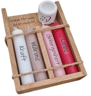 Geschenkset Kerzen | Kerzenset | Kerzen | Nimm dir was du brauchst | Geschenke für Freunde | Last-Minute-Geschenke | Geschenkverpackung | Kerzensets | (Weiß, Braun, Rosa, Rot)