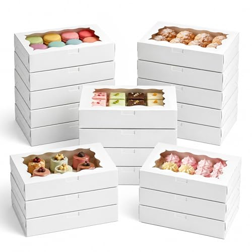 20 Stück Keksschachtel mit Sichtfenster Weiße Gebäckkarton 18 x 11 x 4 cm | Keksbox Geschenkbox für Kekse, Macarons, Pralinen, Brownies, Süßigkeiten, Cupcake, Geburtstag, Party