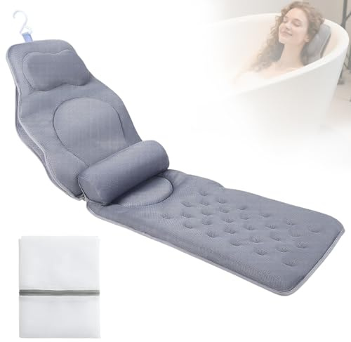 Badewannenkissen Ganzkörper, Verdicktes Badesofa Badewannenkissen, Schnelltrocknendes Badekissen mit Kopf, Nacken, Rückenpolster, Beine, Sprudelmatte Badewanne mit SaugnäPfen und Hängehaken