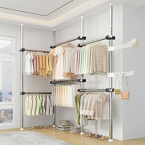 Portemanteau télescopique réglable et portable avec 4 barres et 6 barres - Hauteur réglable - Argenté - Idéal pour le rangement et le rangement des vêtements