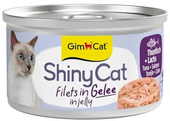 GimCat ShinyCat Filet in Gelee Thunfisch mit Lachs - Nassfutter mit Fisch - 24 Dosen (24 x 70 g)