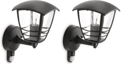 Philips Creek Outdoor Wandleuchte (60 W), wetterfeste Außenleuchte mit Bewegungsmelder, E27 Leuchte ohne Leuchtmittel, schwarz (Packung mit 2)