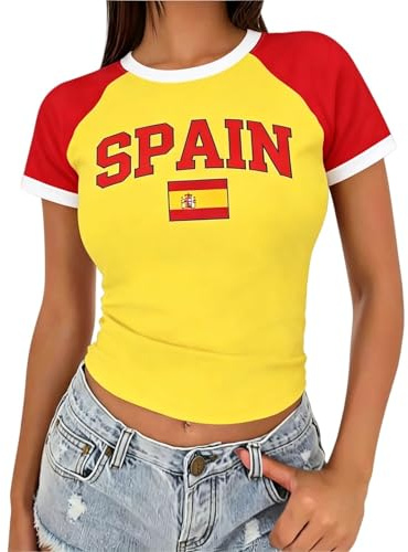 Camiseta afición española Camiseta España Mundial 2026 Camisetas Manga Corta Mujer Bandera De Regalos Casual Futbol Deportivo Verano Cotidiano Camisetas Basica Competiciones