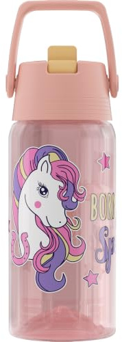 Sigg - Trinkflasche Kinder - Viva FLIP Sparkle - Aqua mit Einhorn - 0.5L | Flasche Kinder mit Strohhalm - Spülmaschinenfest - Auslaufsicher - Sport & Schule - Kindergarten - Jungen & Mädchen