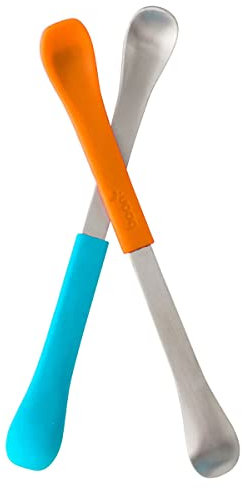 SWAP - 2-in-1 Löffel blau / orange, der praktische Fütterlöffel in 2 unterschiedlichen Texturen für kleckerfreie Mahlzeiten. Ab 4 Monaten, BPA-, Phthalat- und PVC-frei, das perfekte Geschenk für Eltern