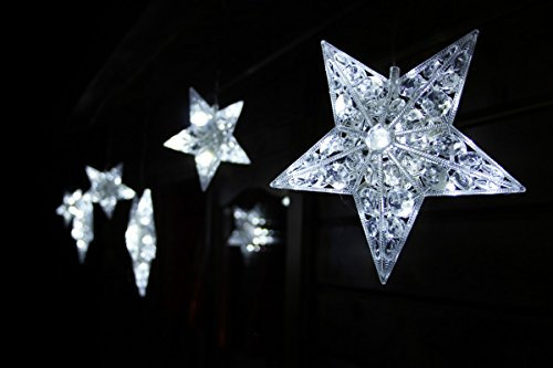 LED Lichterkette 6 Sterne 3x 15cm + 3x 22cm Weiß 90 LEDs 7,5 m Außen + Innen