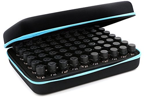 BTSKY Tragetasche für 70 Ampullen ätherischer Öle, robust, wasserdicht, harte Außenhülle, EVA, hohe Kapazität, Tragegriff, Schaumstoffeinsatz (ohne ätherische Öle) schwarz/blau