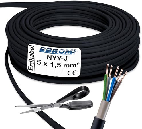 Câble souterrain NYY-J 5 x 1,5 mm² (mm2) au mètre sur le Meter précis : Câble d'alimentation – PVC erdleitung Noir – Livraison Gratuite – au choix en étapes de 1 m