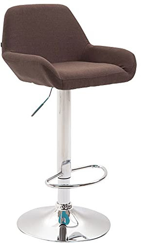 CLP Barhocker Braga Stoffbezug I Höhenverstellbarer Barstuhl Mit Metallgestell I Thekenhocker Mit Integrierter Fußstütze, Farbe:braun, Gestell Farbe:Chrom