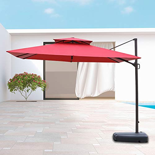 Parasol de Patio, 8 Pieds/avec système de Levage à manivelle/réglage de l'inclinaison/Base pour terrasse/Jardin/Cour