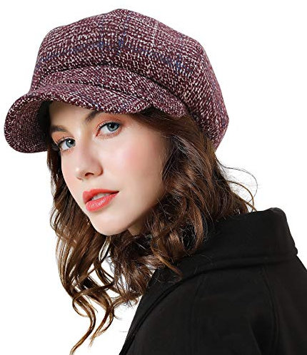 Superora Damen Schirmmütze Barett Winter Mütze Newsboy mit Schirm Cap Bakerboy, Rot, Einheitsgröße