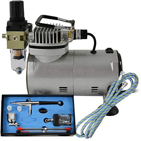 AIRBRUSH-SET UNIVERSAL II=DAS KOMPLETT-SET mit Airbrush Kompressor, 3 hochwertigen PISTOLEN, HALTER, Kompressor-3L TANK, 2*SCHNELLKUPPLUNGEN CLEANING POT (Airbrush Kompressor Set Compact 1)