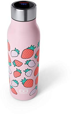 MONBENTO - Intelligente Isotherme Wasser Trinkflasche MB Genius Strawberry 500ml - Edelstahl - Auslaufsicher - Hält Getränke bis zu 12 Stunden Warm/Kalt - Zeigt die Temperatur an - Tea, Kaffee