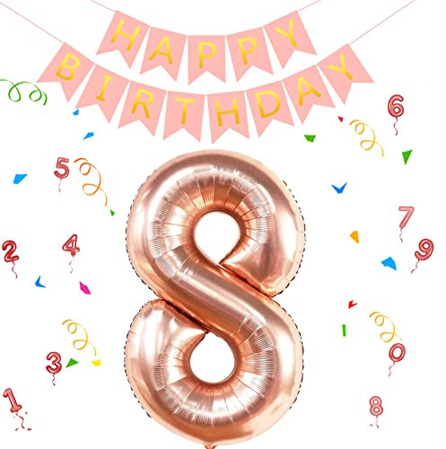 Folienballon Rosegold Zahl 8 - Riesen Folienballon 100cm, Geburtstagsdeko Mädchen Ballon Zahl Deko zum Geburtstag, Luftballon Geburtstag Zahl 8 - Fliegt mit Helium