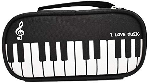 Mäppchen Klavier-Tastatur-Mäppchen großen Kapazitäts-Reißverschluss-Segeltuch-Bleistift-Beutel-kosmetischer Beutel Studentenschulbedarf Aufbewahrungstasche (Color : Black)