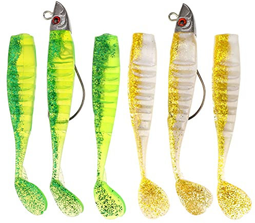 6 Stück Weichfischköder mit abnehmbarem Gewichtsköderkopf, Sandaal 12cm 33g Silber sinkender Köder mit T-Schwanz Weichfischköder, Bionic Soft Silikon Köderköder für Süßwasser, Salzwasser