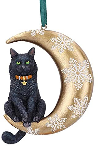Nemesis Now Lisa Parker Moon Black Cat Hanging Ornament Decoration 9cm, Resin, Lisa Parker Hanging Ornament, Black Cat Giftware, Cast in the Finest Resin, Expertly Hand-Painted