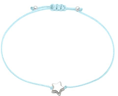 Selfmade Jewelry Armband Damen Silber Stern Handgemachtes Armkettchen mit Sternchen Größenverstellbar Inkl. Geschenk-Verpackung (Silber - Hellblau)