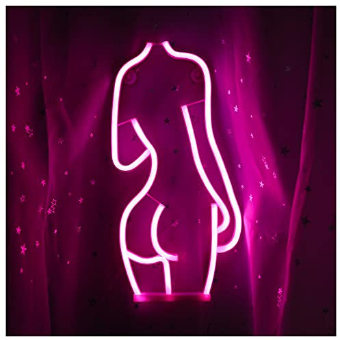 ENUOLI LED Lady Neon Sign Bar Light Sexy Night 41.5cmx20cm Wall Decor Battery & USB Operation Pink Body Lights for Bedroom Beer Club Hotel Cafe Office Party, Pink-whole
