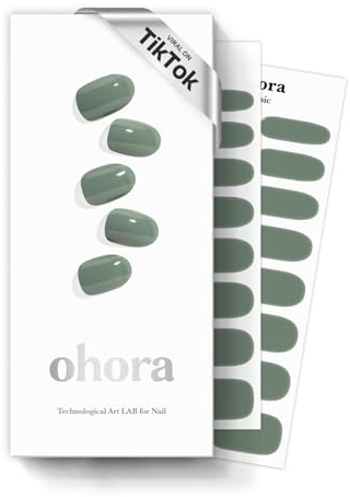 ohora Semi Cured Gel Nail Strips (N Cream Leaf) - Green, Solid, 30 Pcs for 2 Nail Cycles, UV Lamp Compatible, Salon-Quality, Long-Lasting & Easy to Apply, Includes 2 Prep Pads, Nail File & Stick
