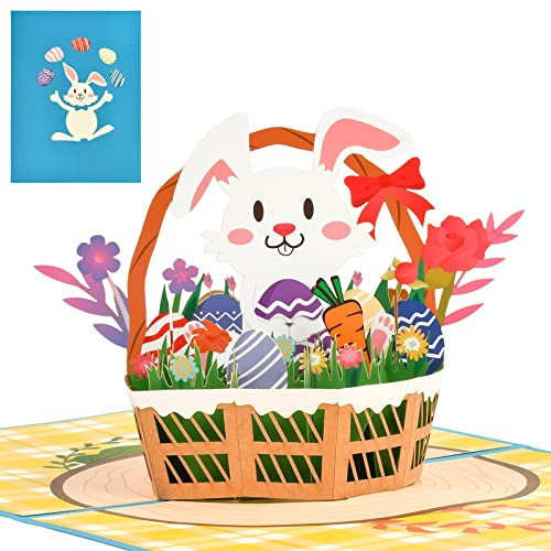 Dereine Osterkarte, 3D Pop up Grußkarte, 3D Osterkarte, Happy Easter Card mit Umschlag, Hase im Osternest, Ostereier, DIY Grußkarte, 3D Klappkarte Ostergeschenk & Geschenkkarte