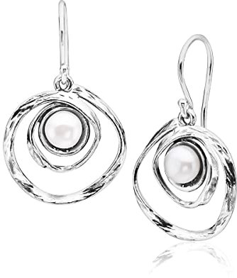 925 Sterling Silber Tropfen Ohrringe freie Form mit einem frischen Wasser Perle, Antik-Finish Hebel zurück, hypoallergen, Nickel-und bleifrei, Artisan Handcrafted Designer Sammlung, Made in Israel