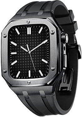 CZKE Para Apple Watch 44/45mm Mod Kit Accesorios, Correa de Silicona de Repuesto Compatible con IWatch SE/4/5/6/7 Series Black Case (Color : Black, Size : 44MM FOR 6/5/4/SE)
