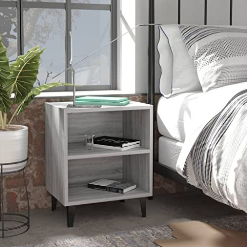 WIFESE Nachttisch mit Metallbeinen 40x30x50 cm Nachtkästchen Nachtschrank Boxspringbett Bedside Table Beistelltisch Grau Sonoma Eiche Nachtkommode Nachttischschränke Offenen Fächern Holzwerkstoff
